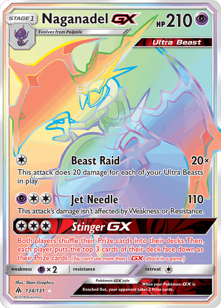 Naganadel-GX #134 from Forbidden Light - Rare Rainbow - Illustrated by 5ban Graphics