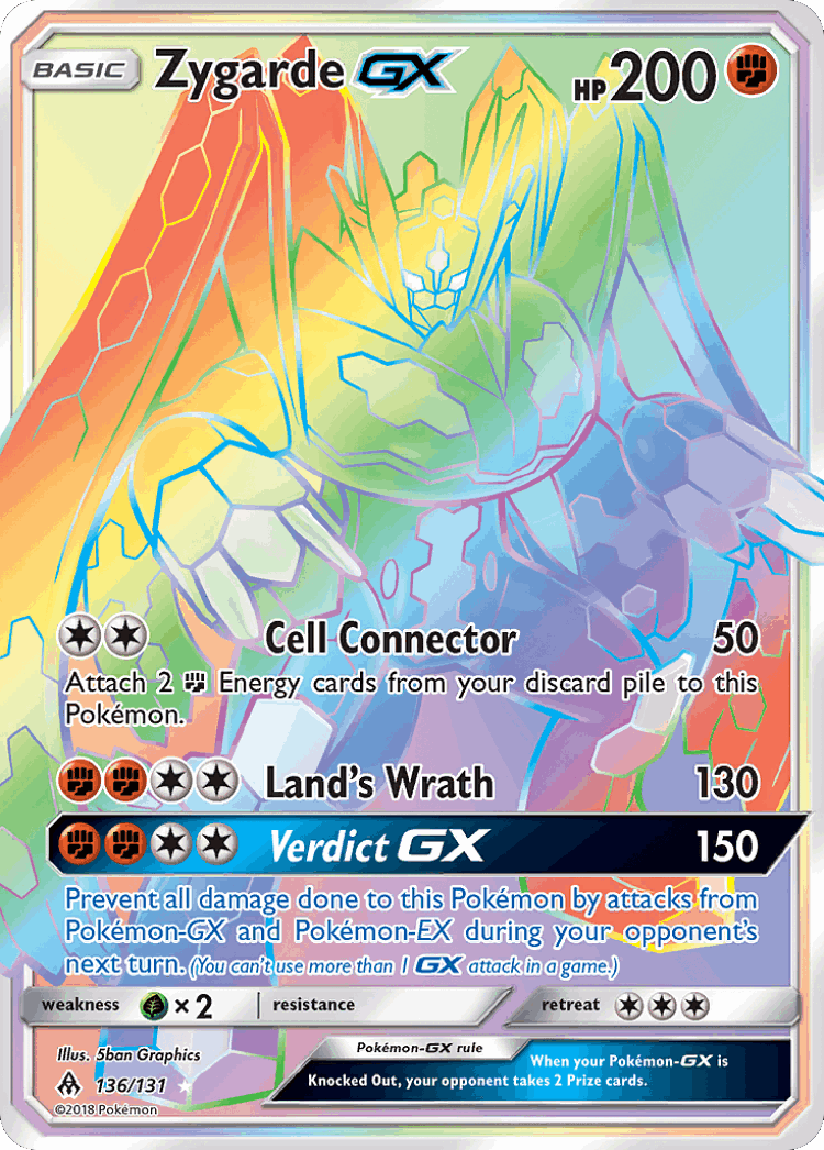 Zygarde-GX #136 from Forbidden Light - Rare Rainbow - Illustrated by 5ban Graphics