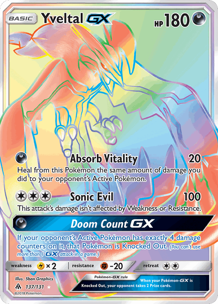 Yveltal-GX #137 from Forbidden Light - Rare Rainbow - Illustrated by 5ban Graphics