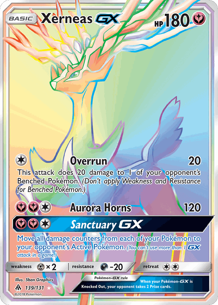 Xerneas-GX #139 from Forbidden Light - Rare Rainbow - Illustrated by 5ban Graphics