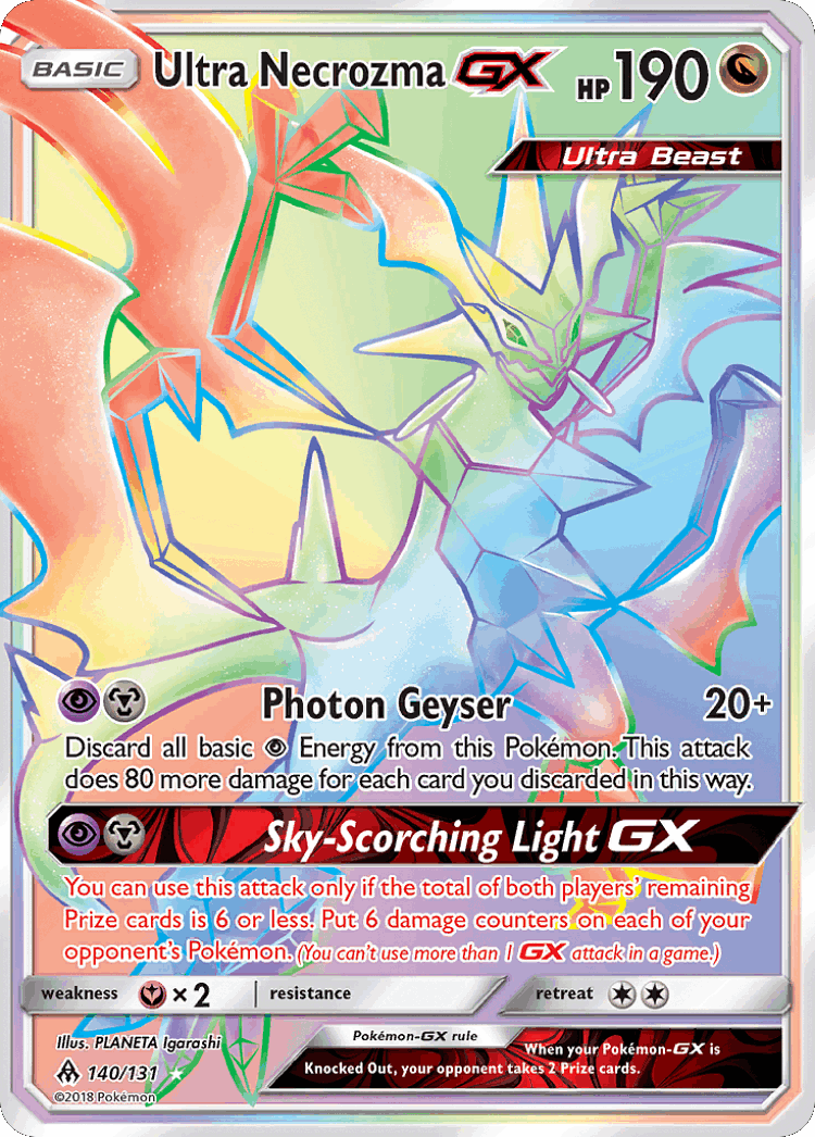 Ultra Necrozma-GX #140 from Forbidden Light - Rare Rainbow - Illustrated by PLANETA Igarashi