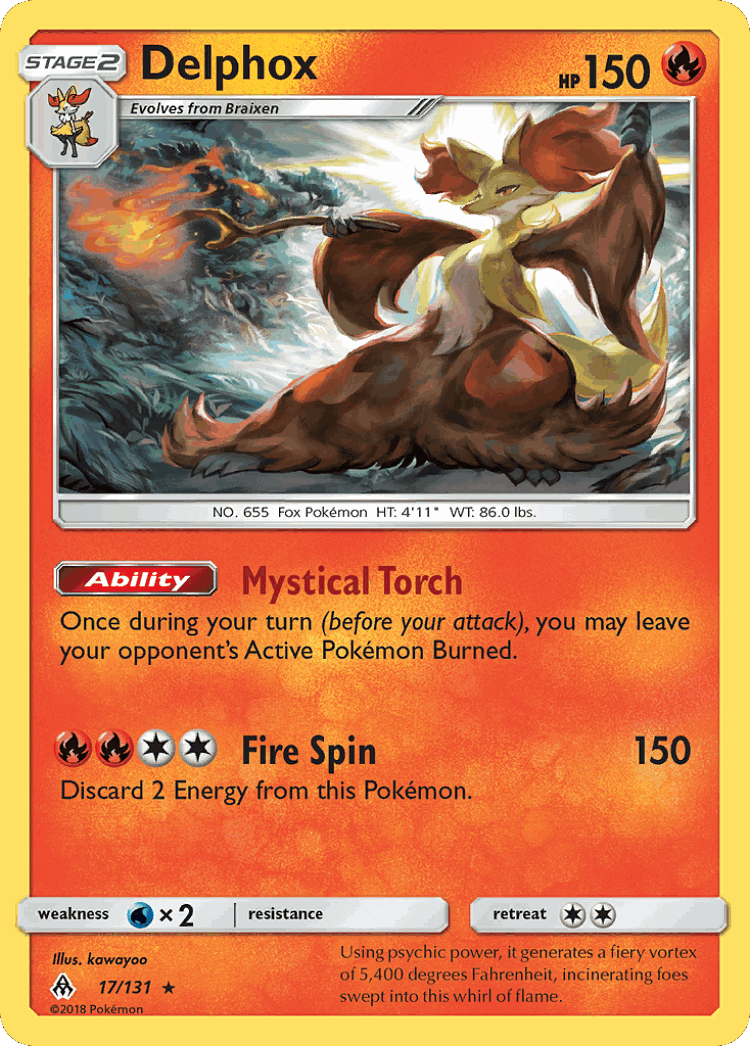 Delphox #17 from Forbidden Light - Rare Holo - Illustrated by kawayoo