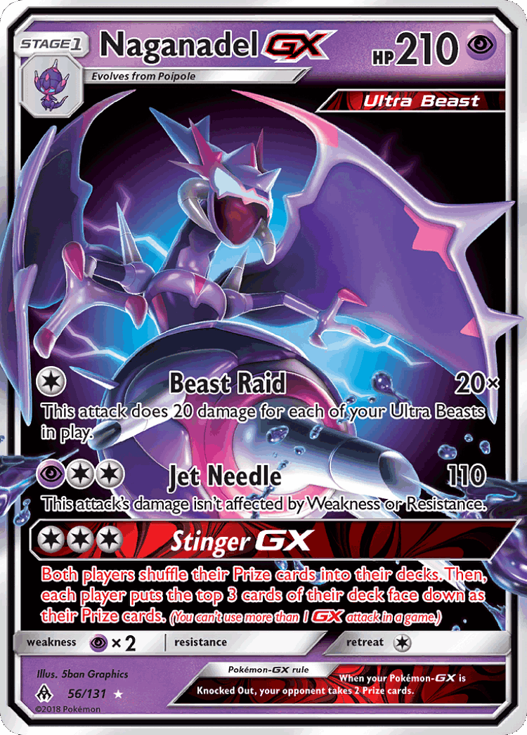 Naganadel-GX #56 from Forbidden Light - Rare Holo GX - Illustrated by 5ban Graphics