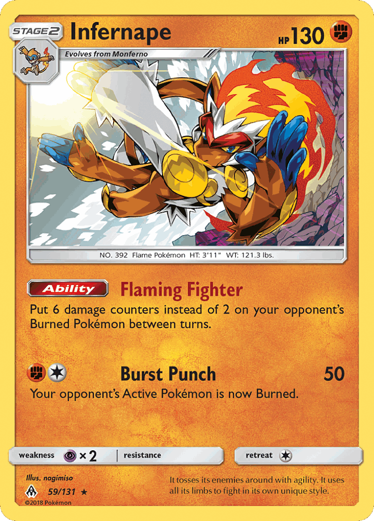 Infernape #59 from Forbidden Light - Rare Holo - Illustrated by nagimiso