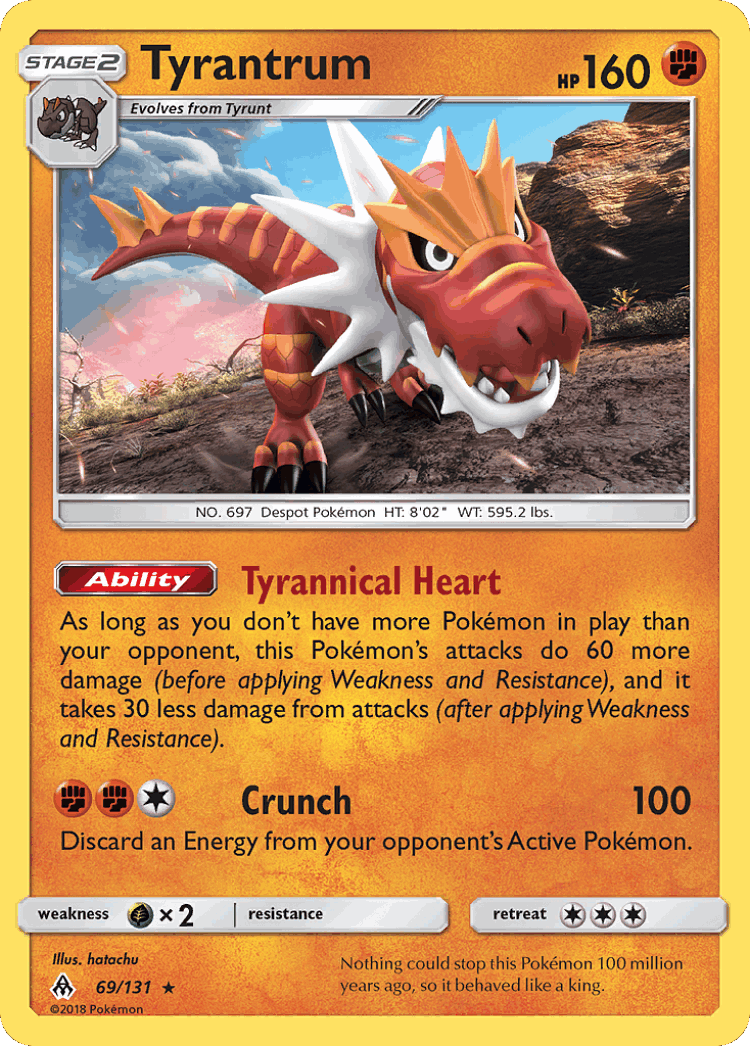 Tyrantrum #69 from Forbidden Light - Rare Holo - Illustrated by hatachu
