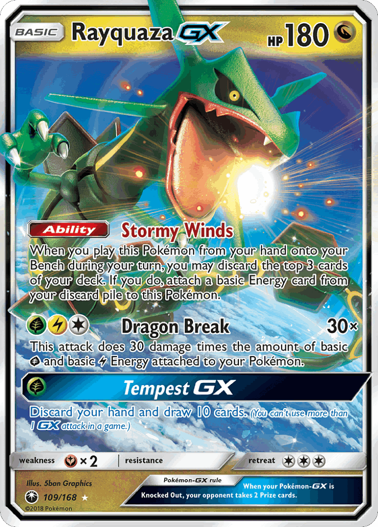 Rayquaza-GX #109 from Celestial Storm - Rare Holo GX - Illustrated by 5ban Graphics