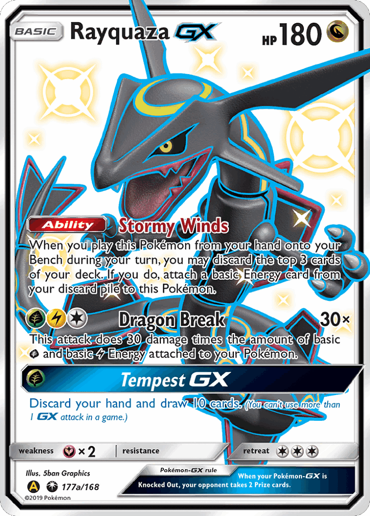 Rayquaza-GX #177 from Celestial Storm - Rare Ultra - Illustrated by 5ban Graphics