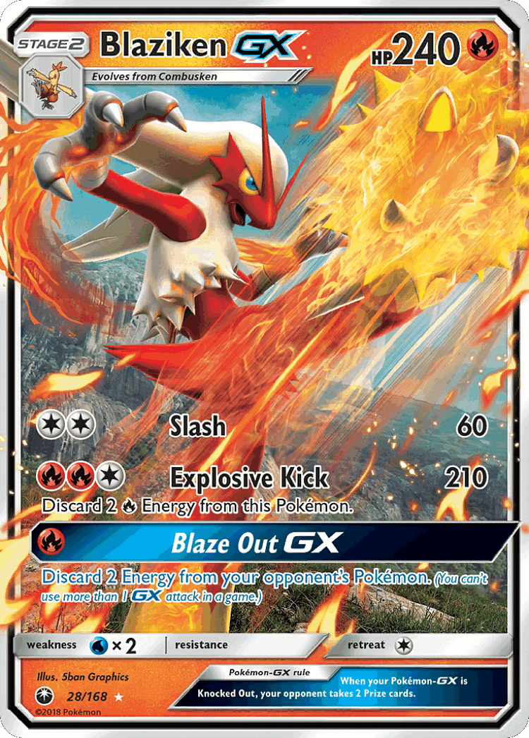 Blaziken-GX #28 from Celestial Storm - Rare Holo GX - Illustrated by 5ban Graphics