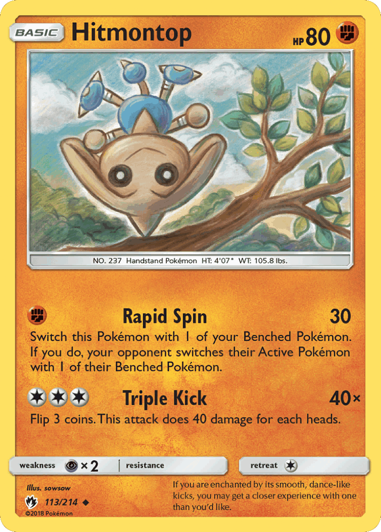 Hitmontop #113 from Lost Thunder - Uncommon - Illustrated by sowsow