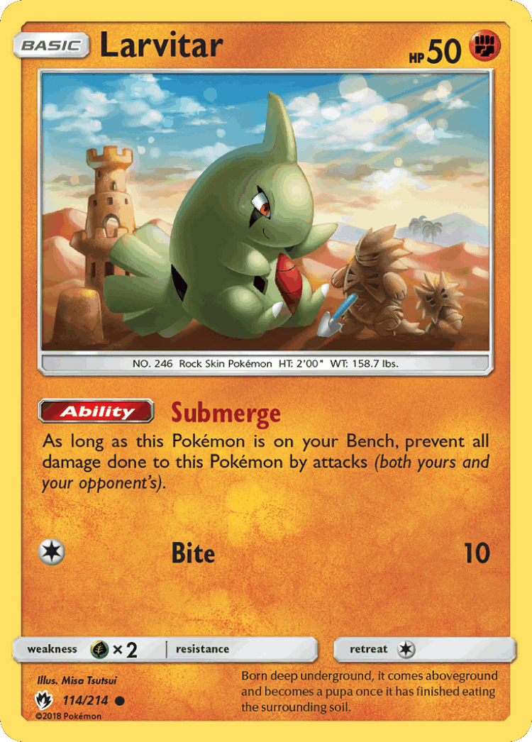 Larvitar #114 from Lost Thunder - Common - Illustrated by Misa Tsutsui