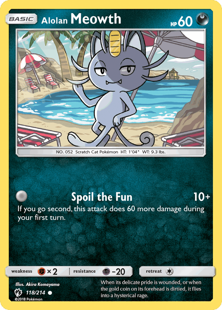Alolan Meowth #118 from Lost Thunder - Common - Illustrated by Akira Komayama