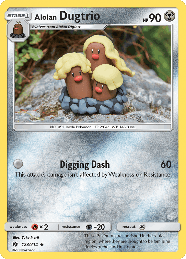 Alolan Dugtrio #123 from Lost Thunder - Uncommon - Illustrated by Yuka Morii