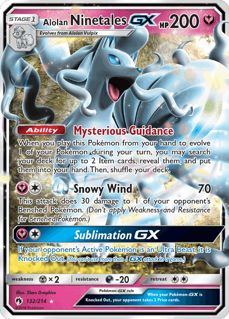 Alolan Ninetales-GX #132 from Lost Thunder - Rare Holo GX - Illustrated by 5ban Graphics