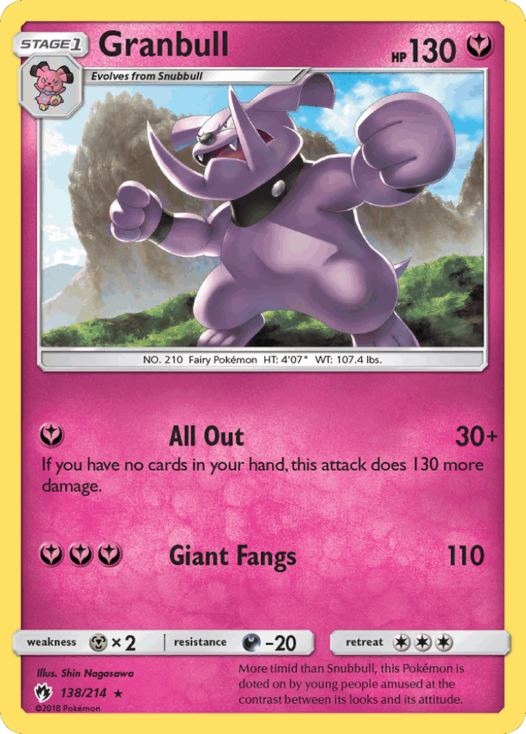 Granbull #138 from Lost Thunder - Rare - Illustrated by Shin Nagasawa