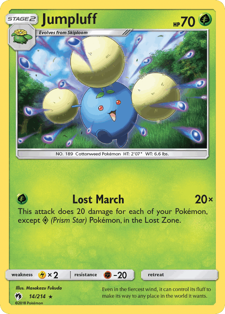 Jumpluff #14 from Lost Thunder - Rare Holo - Illustrated by Masakazu Fukuda