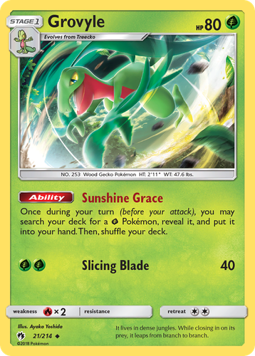 Grovyle #21 from Lost Thunder - Uncommon - Illustrated by Ayaka Yoshida