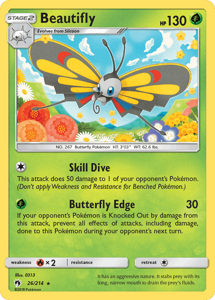 Beautifly #26 from Lost Thunder - Rare - Illustrated by 0313