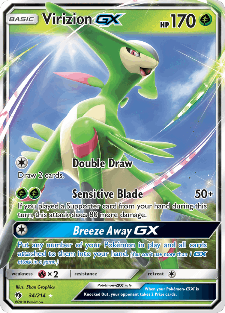 Virizion-GX #34 from Lost Thunder - Rare Holo GX - Illustrated by 5ban Graphics