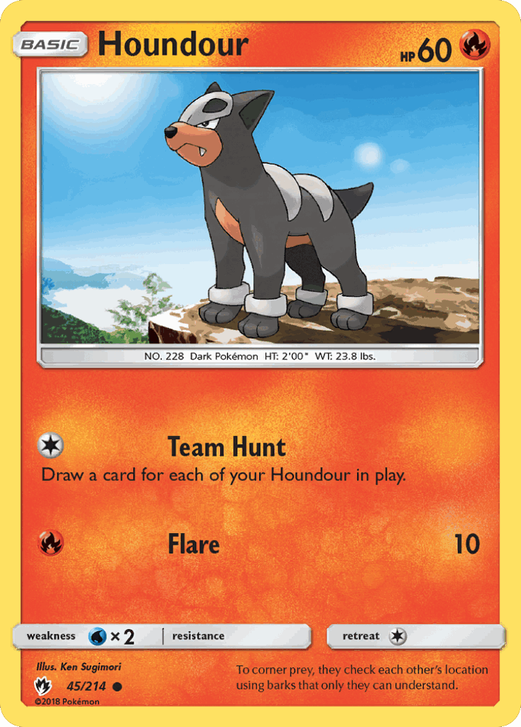Houndour #45 from Lost Thunder - Common - Illustrated by Ken Sugimori