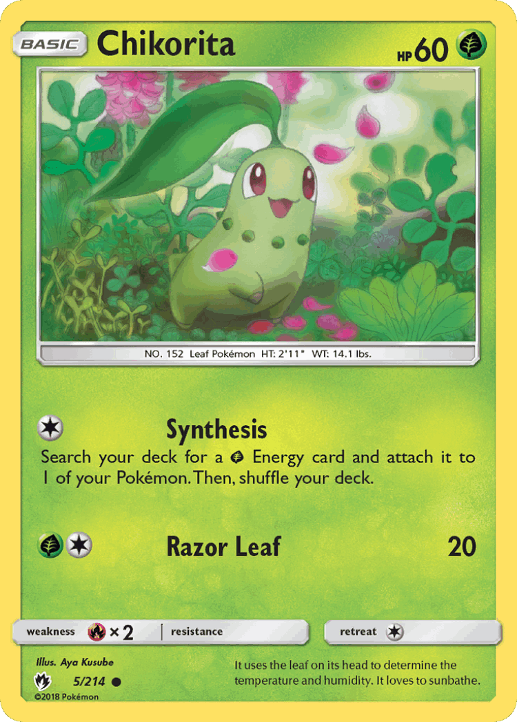 Chikorita #5 from Lost Thunder - Common - Illustrated by Aya Kusube