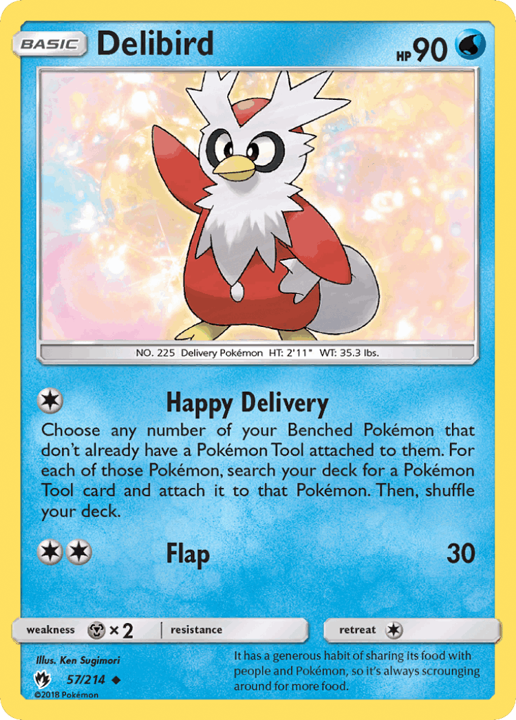 Delibird #57 from Lost Thunder - Uncommon - Illustrated by Ken Sugimori