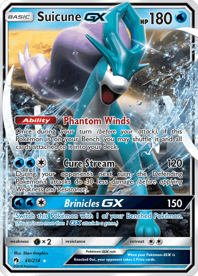 Suicune-GX #60 from Lost Thunder - Rare Holo GX - Illustrated by 5ban Graphics