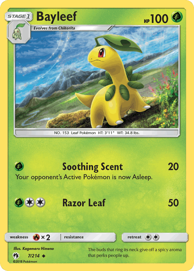 Bayleef #7 from Lost Thunder - Uncommon - Illustrated by Kagemaru Himeno