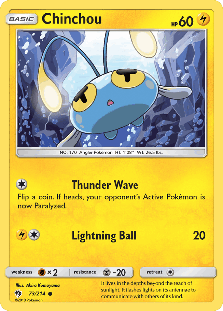 Chinchou #73 from Lost Thunder - Common - Illustrated by Akira Komayama
