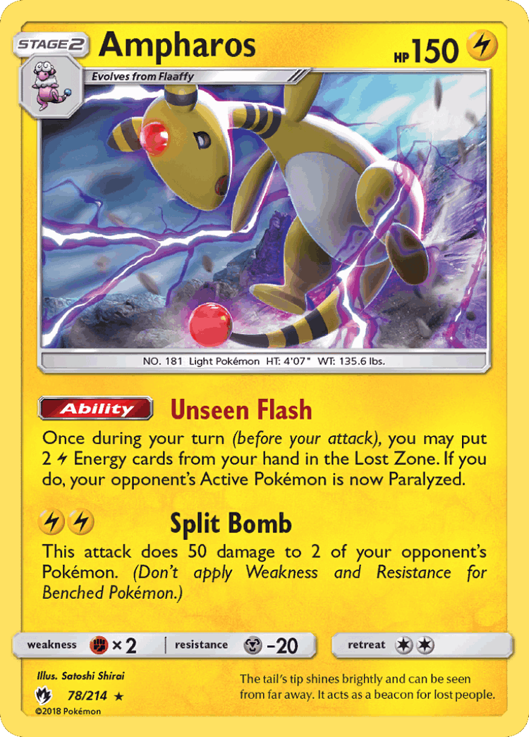 Ampharos #78 from Lost Thunder - Rare Holo - Illustrated by Satoshi Shirai