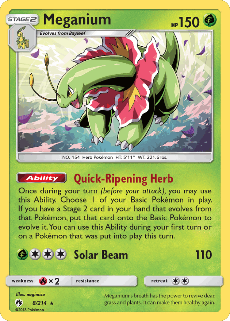 Meganium #8 from Lost Thunder - Rare Holo - Illustrated by nagimiso