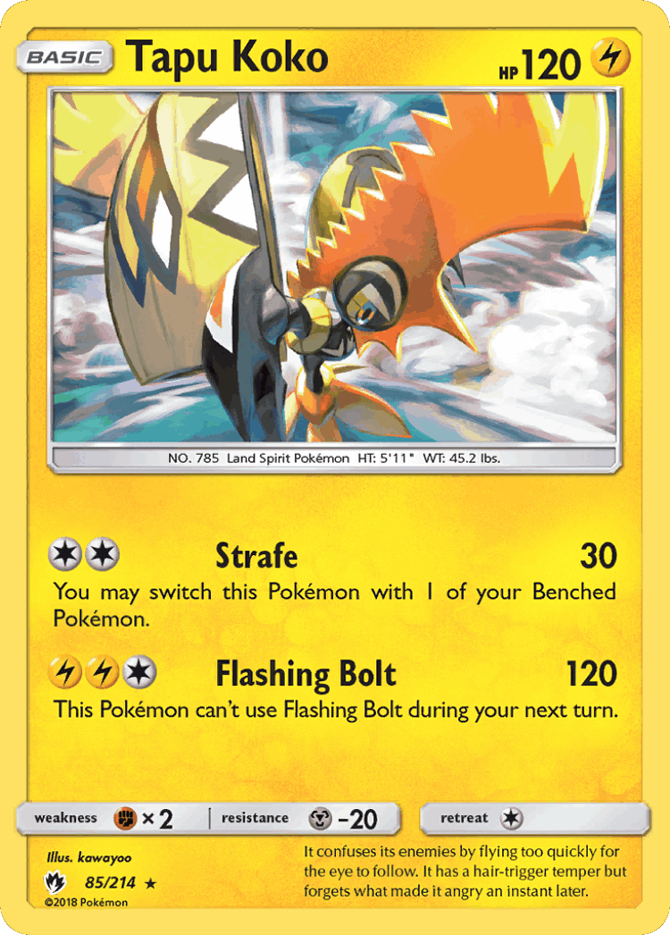 Tapu Koko #85 from Lost Thunder - Rare Holo - Illustrated by kawayoo