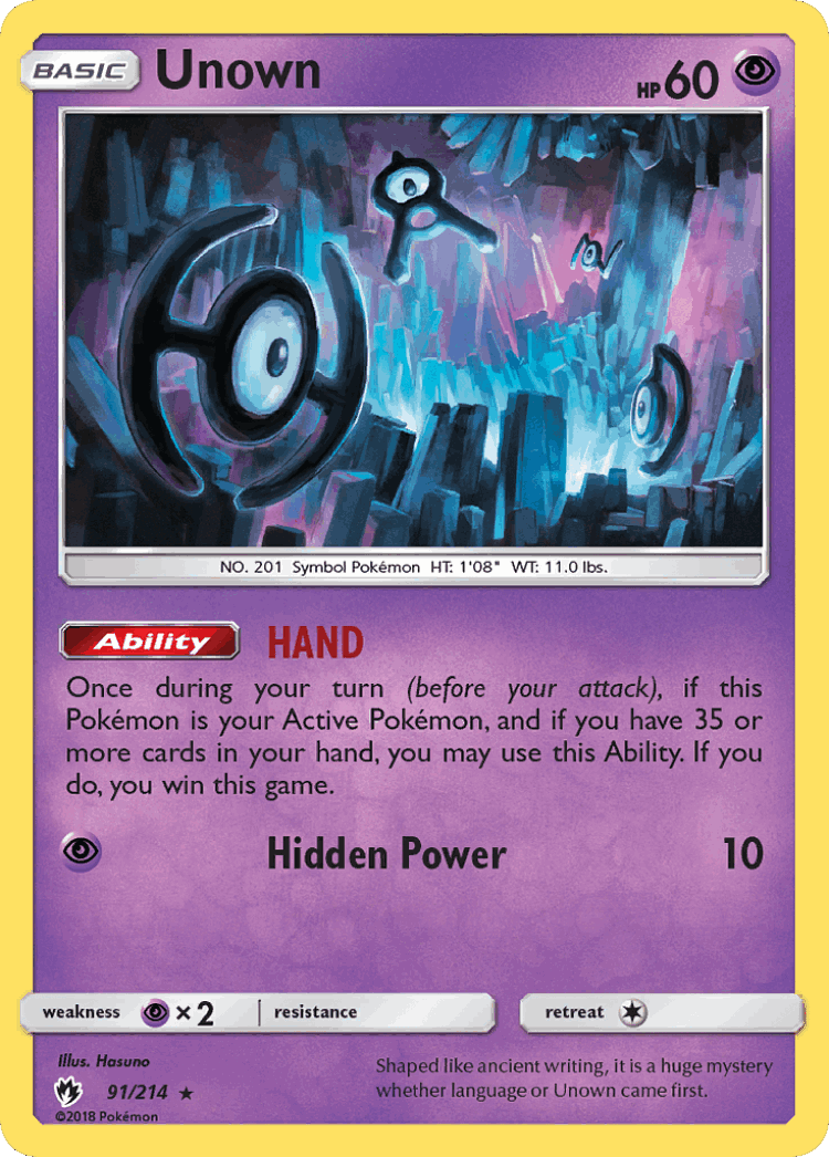 Unown #91 from Lost Thunder - Rare - Illustrated by Hasuno