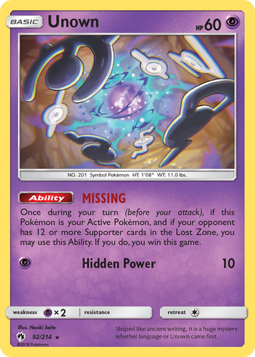 Unown 92, Lost Thunder