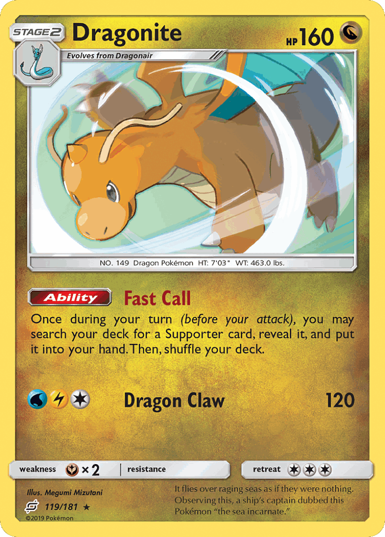 Dragonite #119 from Team Up - Rare Holo - Illustrated by Megumi Mizutani