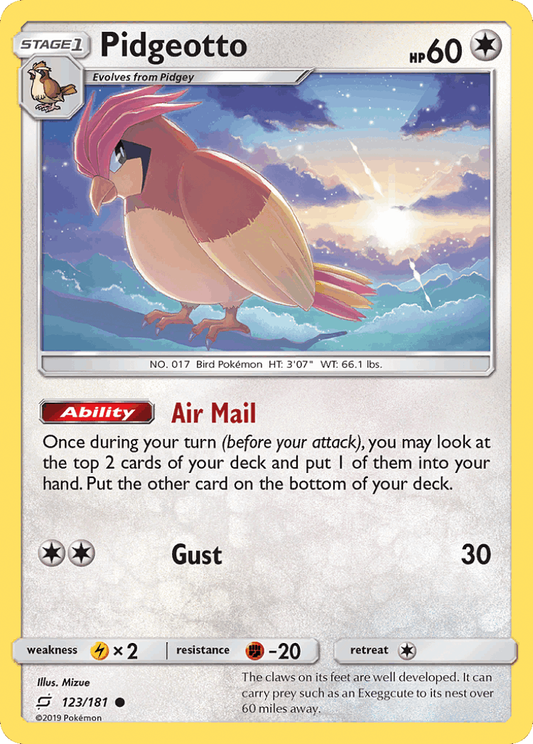 Pidgeotto #123 from Team Up - Common - Illustrated by Mizue