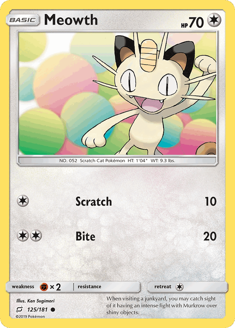 Meowth #125 from Team Up - Common - Illustrated by Ken Sugimori