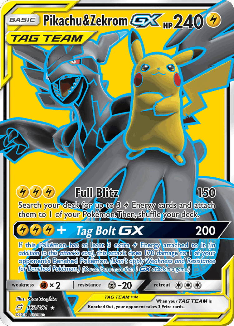 Pikachu & Zekrom-GX #162 from Team Up - Rare Ultra - Illustrated by 5ban Graphics