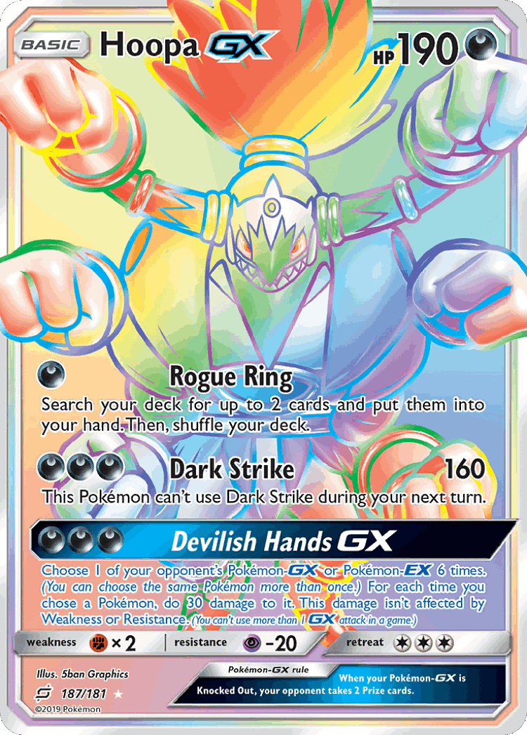 Hoopa-GX #187 from Team Up - Rare Rainbow - Illustrated by 5ban Graphics