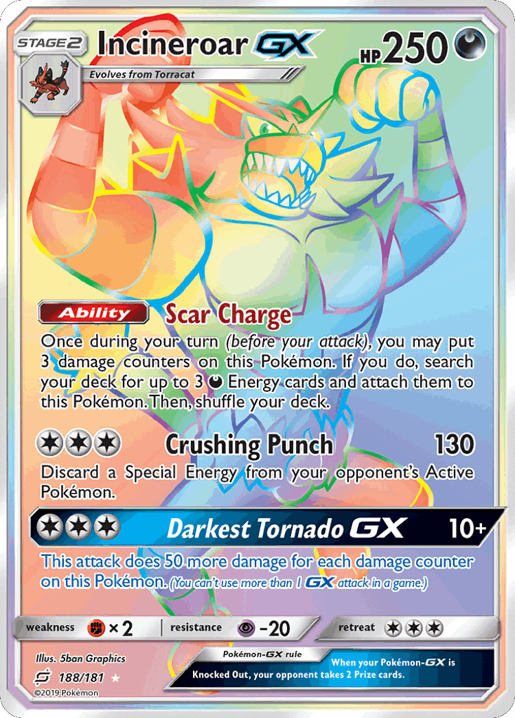 Incineroar-GX #188 from Team Up - Rare Rainbow - Illustrated by 5ban Graphics