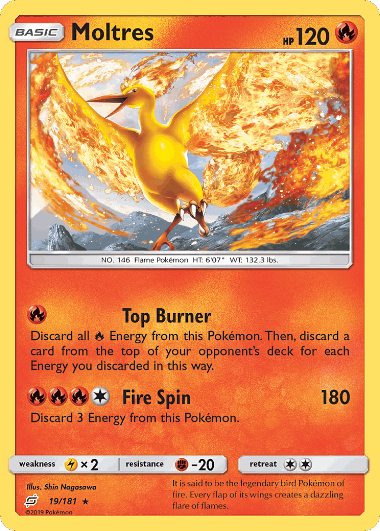 Moltres #19 from Team Up - Rare Holo - Illustrated by Shin Nagasawa