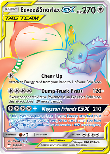 Eevee & Snorlax-GX #191 from Team Up - Rare Rainbow - Illustrated by 5ban Graphics
