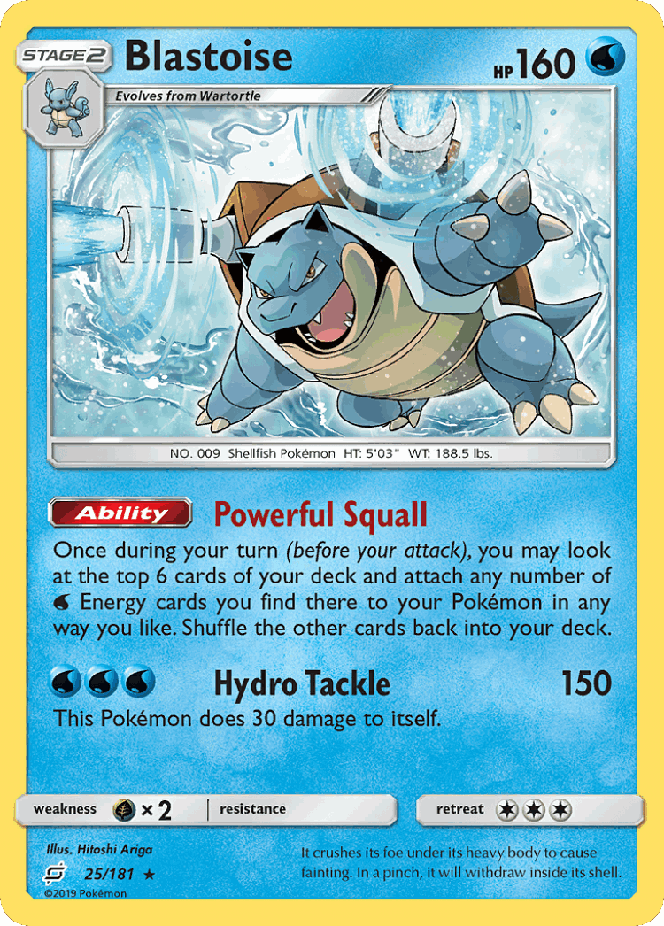 Blastoise #25 from Team Up - Rare - Illustrated by Hitoshi Ariga