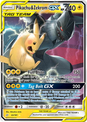 Pikachu & Zekrom-GX card art