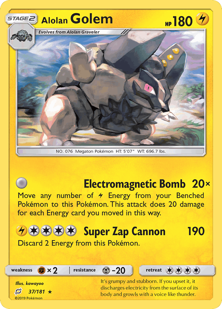 Alolan Golem #37 from Team Up - Rare - Illustrated by kawayoo