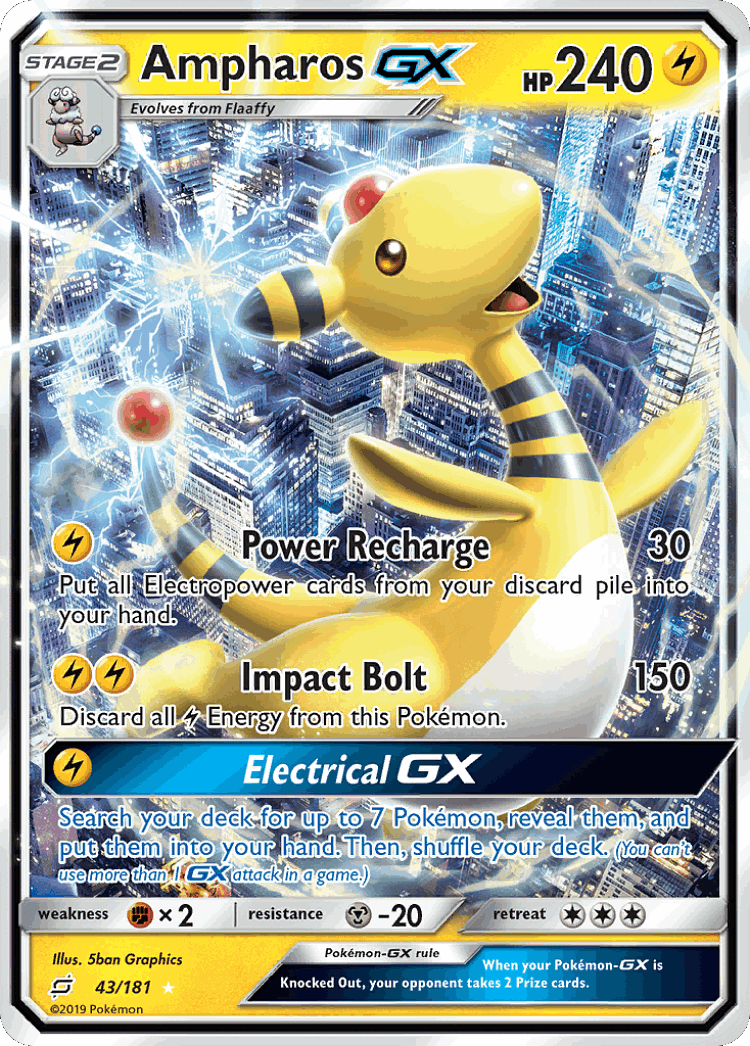 Ampharos-GX #43 from Team Up - Rare Holo GX - Illustrated by 5ban Graphics