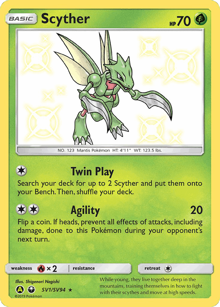 Scyther #1 from Hidden Fates Shiny Vault - Rare Shiny - Illustrated by Shigenori Negishi