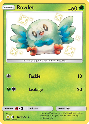 Rowlet #2 from Hidden Fates Shiny Vault - Rare Shiny - Illustrated by sui