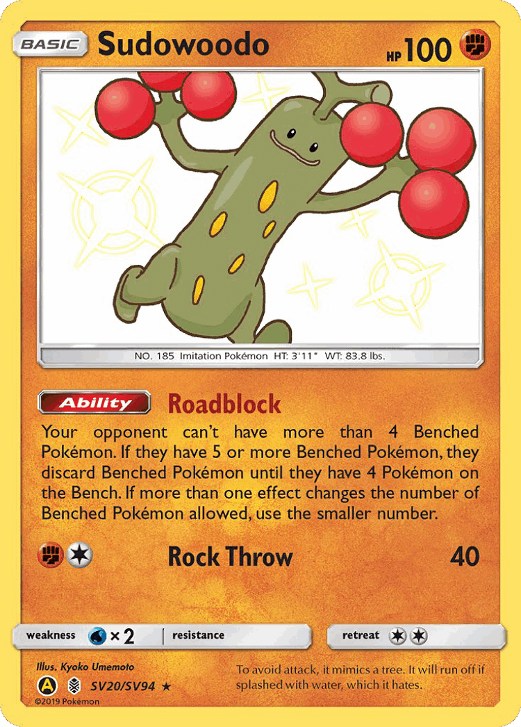 Sudowoodo #20 from Hidden Fates Shiny Vault - Rare Shiny - Illustrated by Kyoko Umemoto