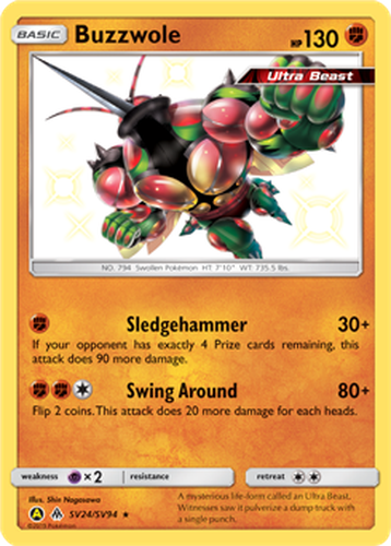 Buzzwole #24 from Hidden Fates Shiny Vault - Rare Shiny - Illustrated by Shin Nagasawa