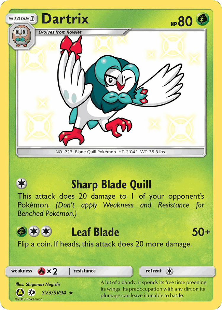 Dartrix #3 from Hidden Fates Shiny Vault - Rare Shiny - Illustrated by Shigenori Negishi